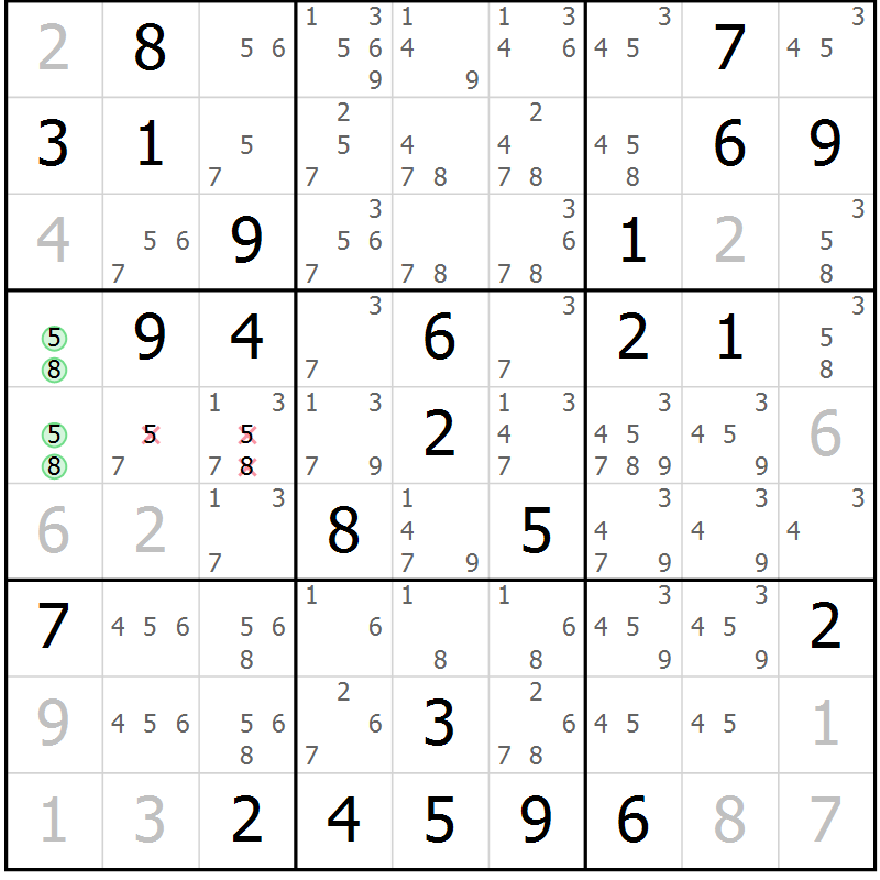 Position des candidats pour la solution de la Gr 26 page 29 du magazine de sudoku Maestro n° 104