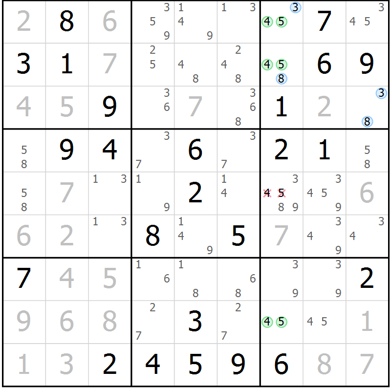 Position des candidats pour la solution de la Gr 26 page 29 du magazine de sudoku Maestro n° 104