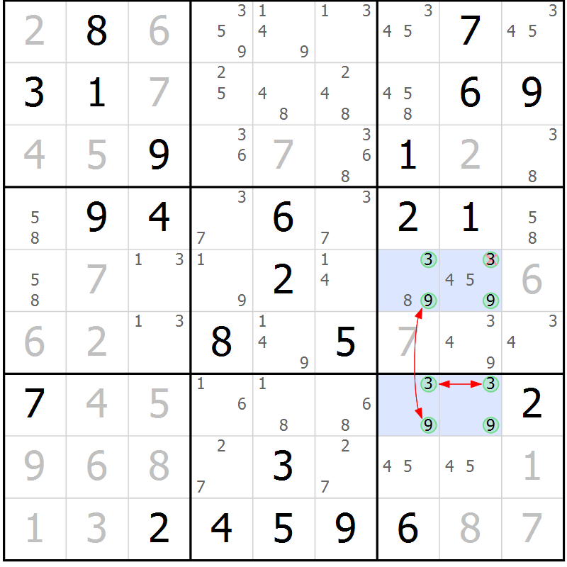Position des candidats pour la solution de la Gr 26 page 29 du magazine de sudoku Maestro n° 104