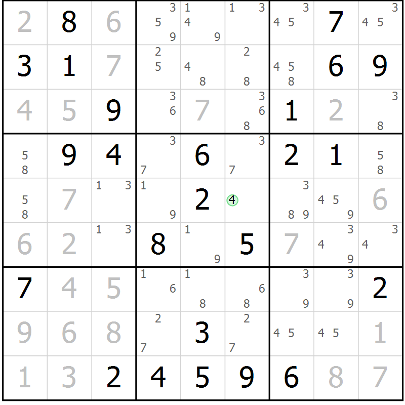 Position des candidats pour la solution de la Gr 26 page 29 du magazine de sudoku Maestro n° 104