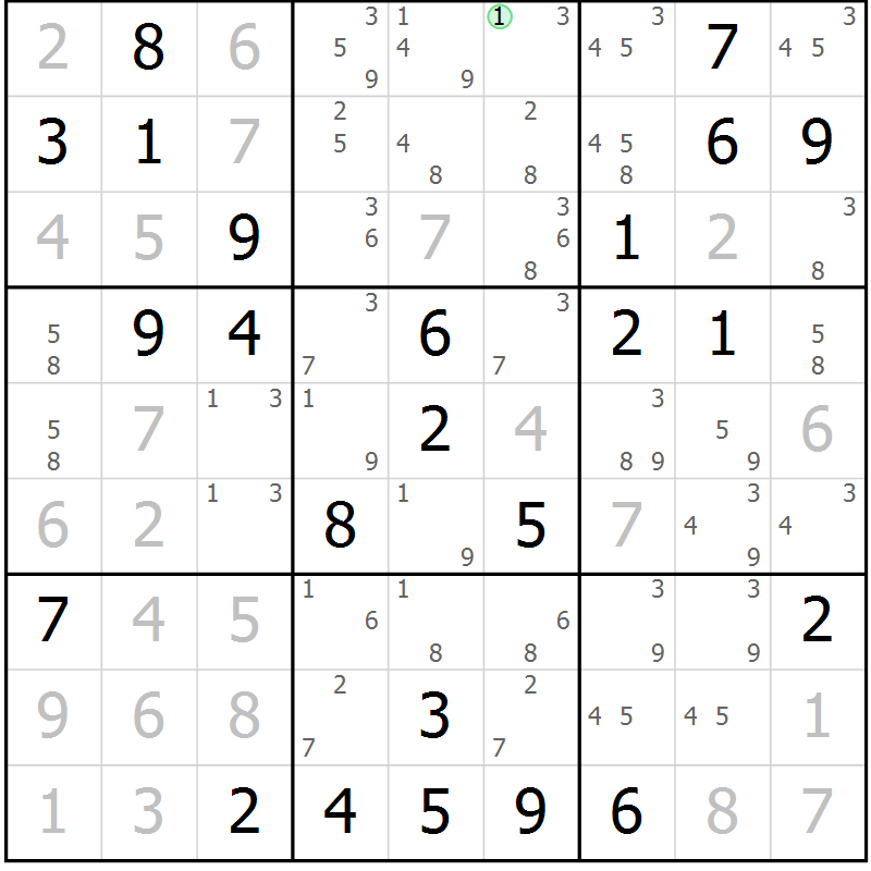 Position des candidats pour la solution de la Gr 26 page 29 du magazine de sudoku Maestro n° 104