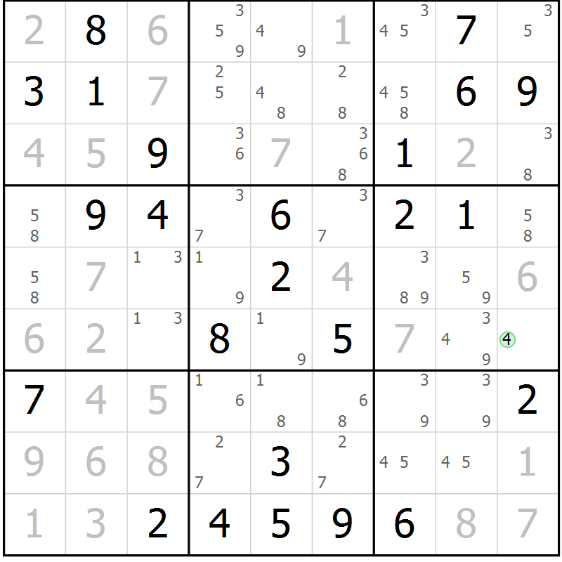 Position des candidats pour la solution de la Gr 26 page 29 du magazine de sudoku Maestro n° 104