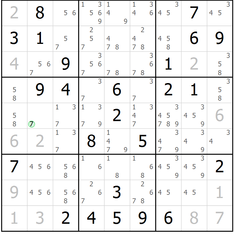 Position des candidats pour la solution de la Gr 26 page 29 du magazine de sudoku Maestro n° 104