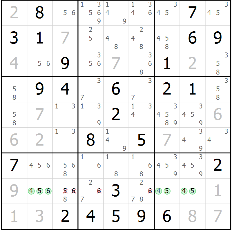 Position des candidats pour la solution de la Gr 26 page 29 du magazine de sudoku Maestro n° 104