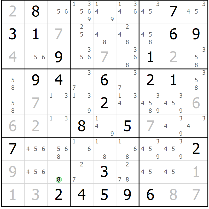 Position des candidats pour la solution de la Gr 26 page 29 du magazine de sudoku Maestro n° 104
