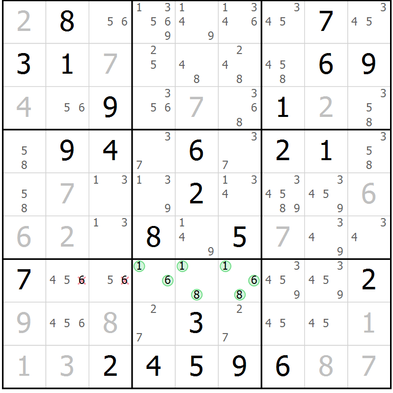 Position des candidats pour la solution de la Gr 26 page 29 du magazine de sudoku Maestro n° 104