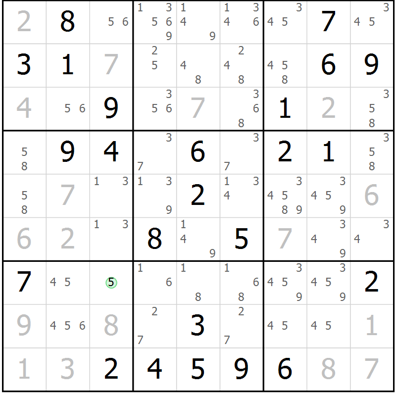 Position des candidats pour la solution de la Gr 26 page 29 du magazine de sudoku Maestro n° 104