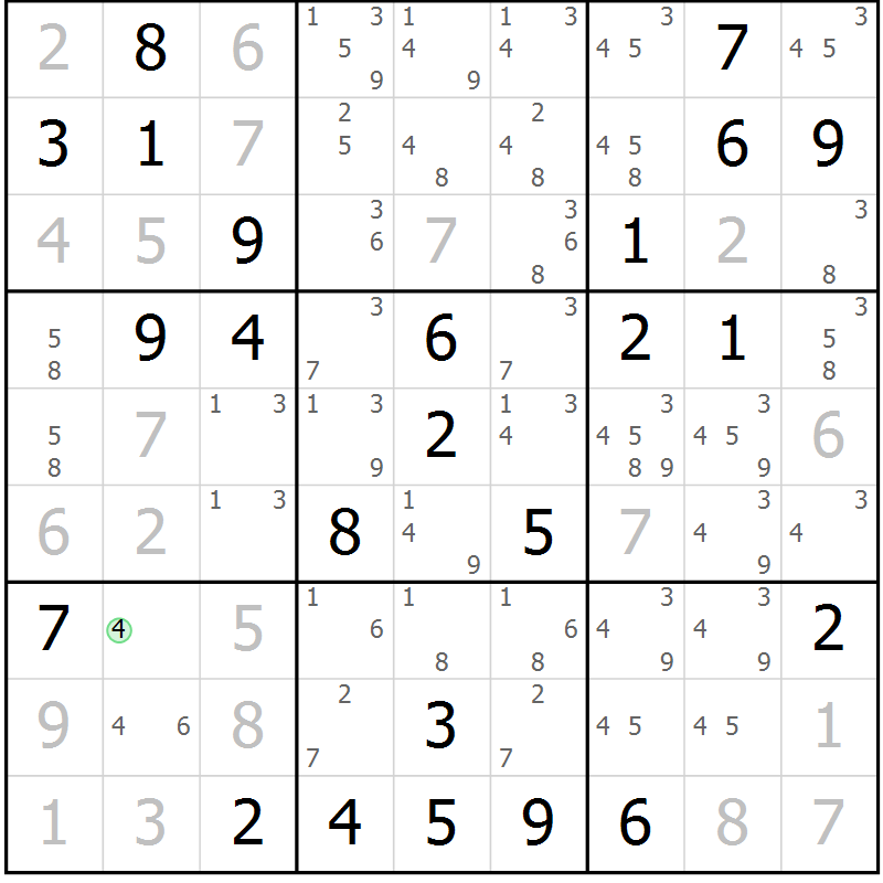 Position des candidats pour la solution de la Gr 26 page 29 du magazine de sudoku Maestro n° 104