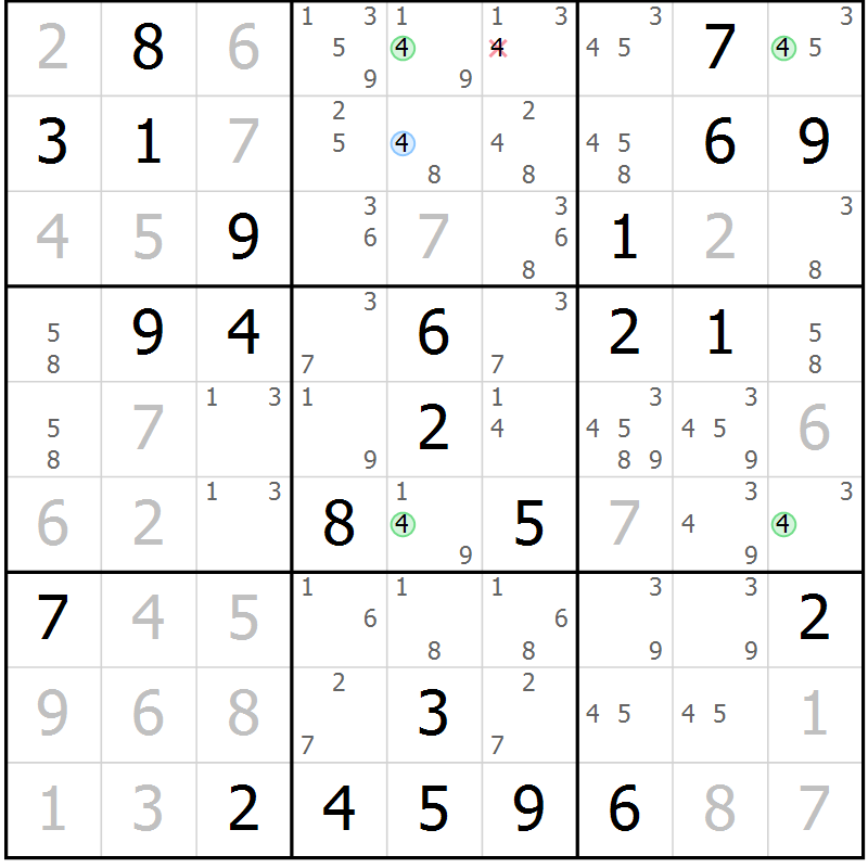 Position des candidats pour la solution de la Gr 26 page 29 du magazine de sudoku Maestro n° 104