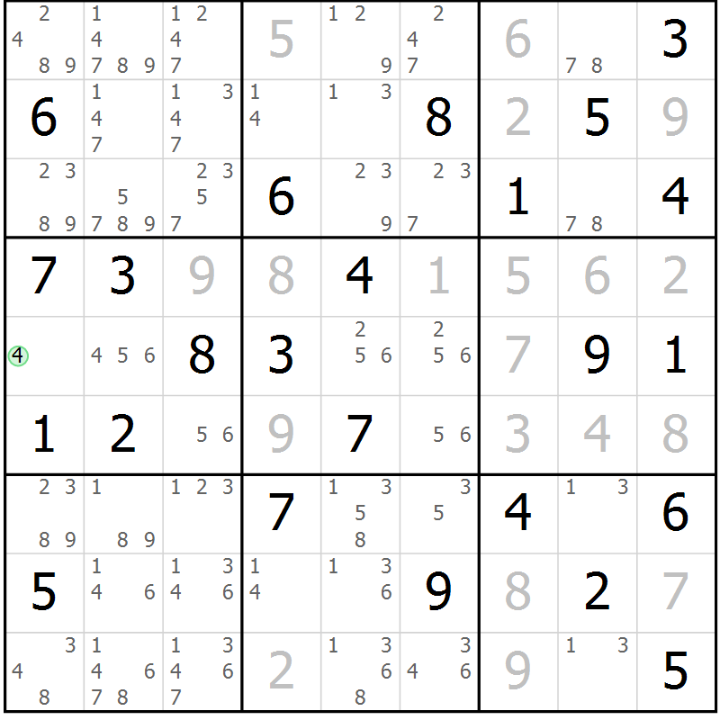 Position des candidats pour la solution de la Gr 27 page 30 du magazine de sudoku Maestro n° 104