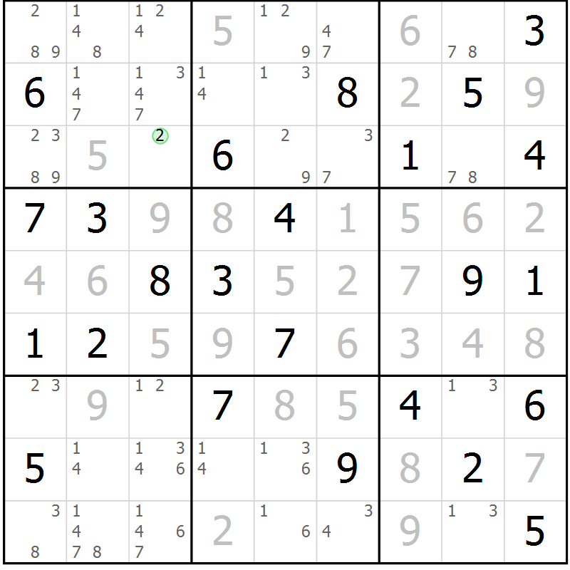 Position des candidats pour la solution de la Gr 27 page 30 du magazine de sudoku Maestro n° 104