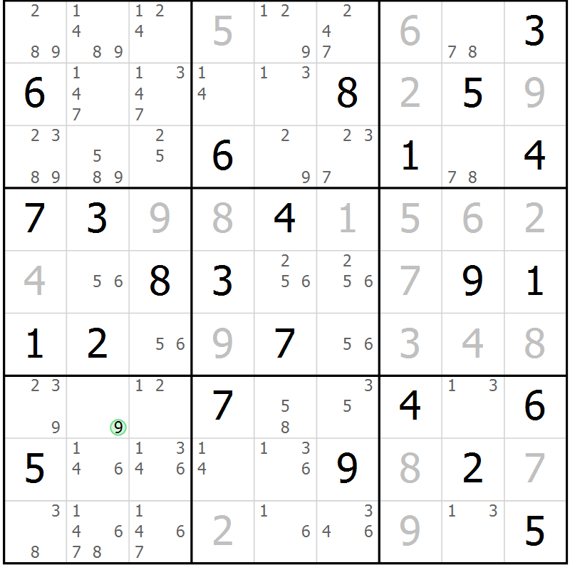 Position des candidats pour la solution de la Gr 27 page 30 du magazine de sudoku Maestro n° 104