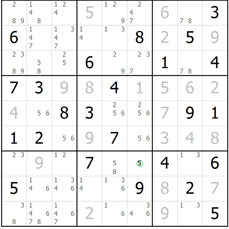 Position des candidats pour la solution de la Gr 27 page 30 du magazine de sudoku Maestro n° 104