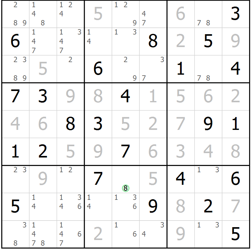 Position des candidats pour la solution de la Gr 27 page 30 du magazine de sudoku Maestro n° 104