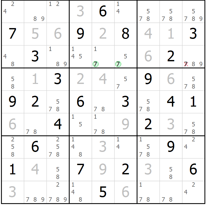 Position des candidats pour la solution de la Gr 28 page 31 du magazine de sudoku Maestro n° 104