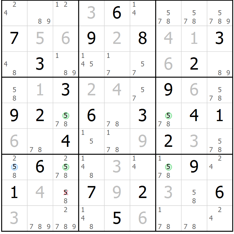 Position des candidats pour la solution de la Gr 28 page 31 du magazine de sudoku Maestro n° 104