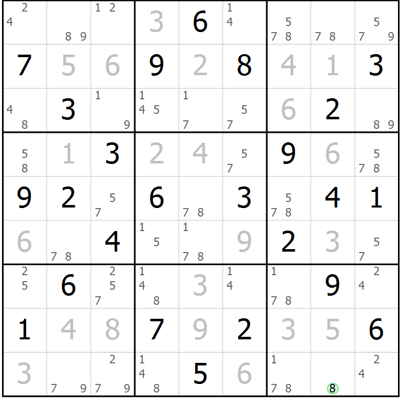 Position des candidats pour la solution de la Gr 28 page 31 du magazine de sudoku Maestro n° 104