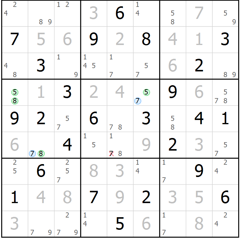 Position des candidats pour la solution de la Gr 28 page 31 du magazine de sudoku Maestro n° 104
