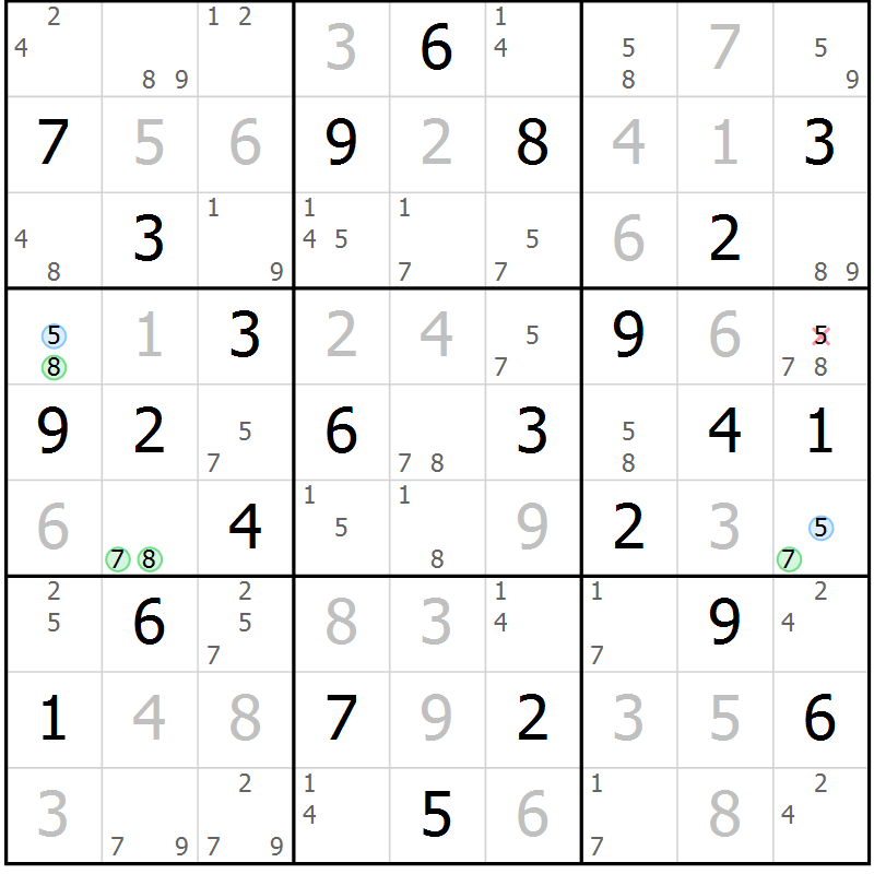 Position des candidats pour la solution de la Gr 28 page 31 du magazine de sudoku Maestro n° 104