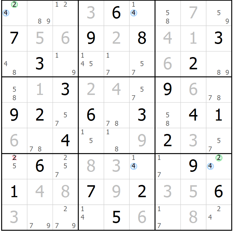 Position des candidats pour la solution de la Gr 28 page 31 du magazine de sudoku Maestro n° 104