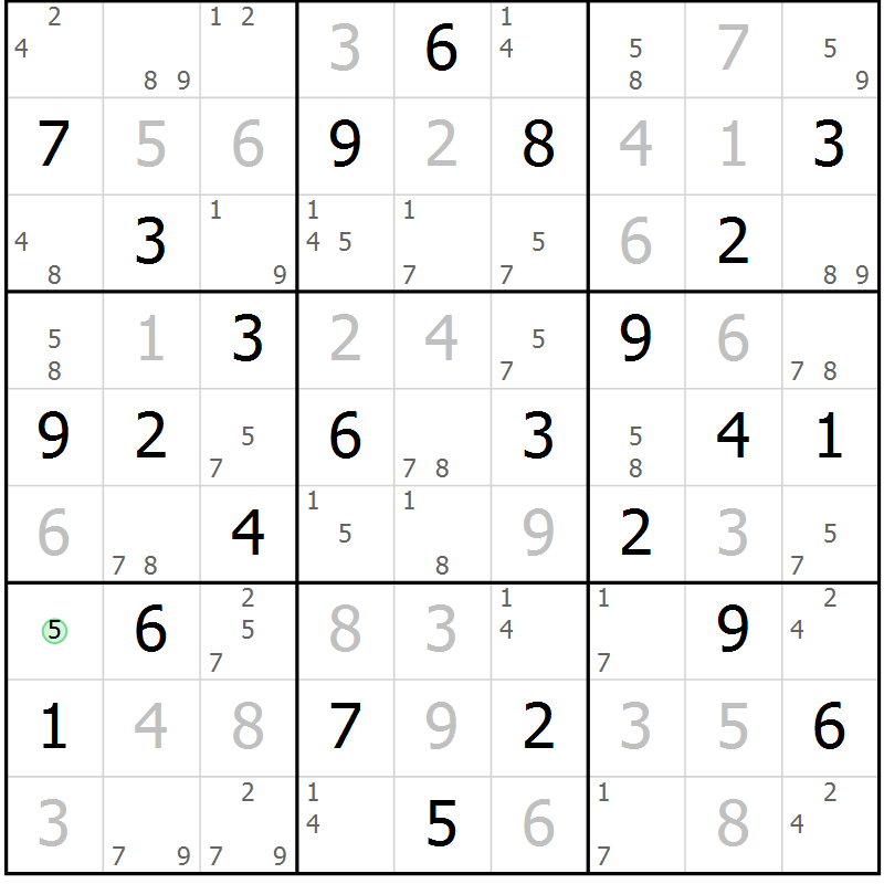 Position des candidats pour la solution de la Gr 28 page 31 du magazine de sudoku Maestro n° 104