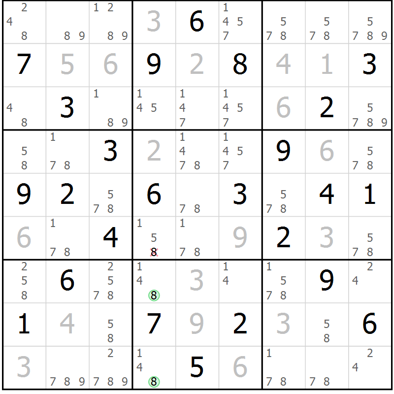 Position des candidats pour la solution de la Gr 28 page 31 du magazine de sudoku Maestro n° 104