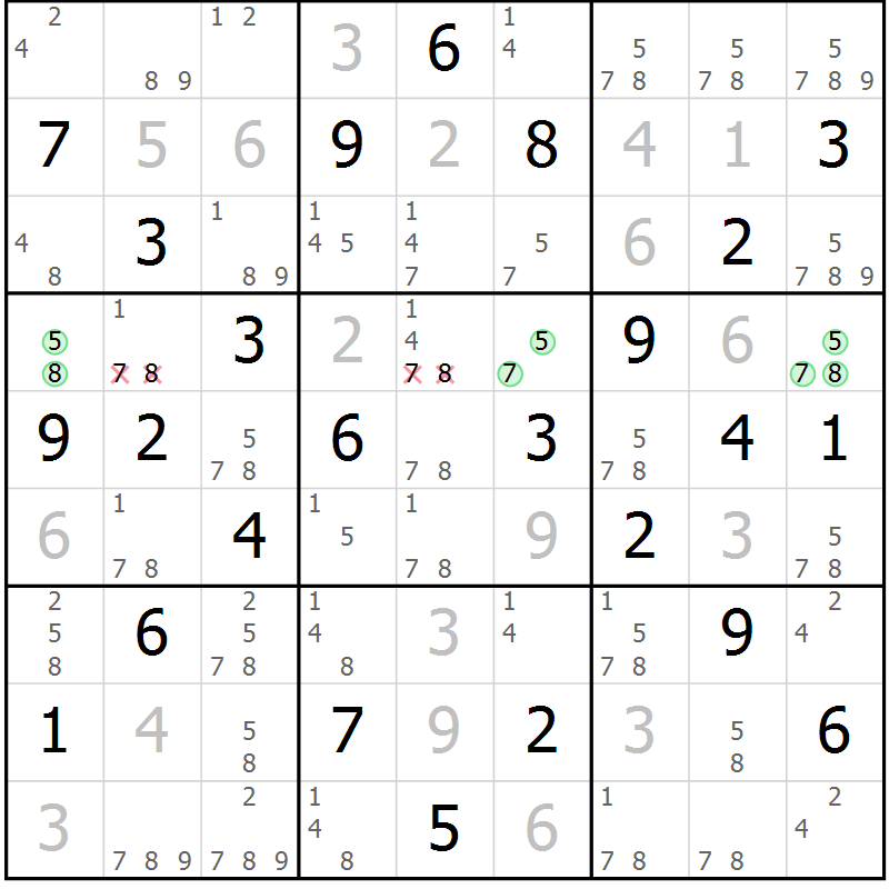 Position des candidats pour la solution de la Gr 28 page 31 du magazine de sudoku Maestro n° 104