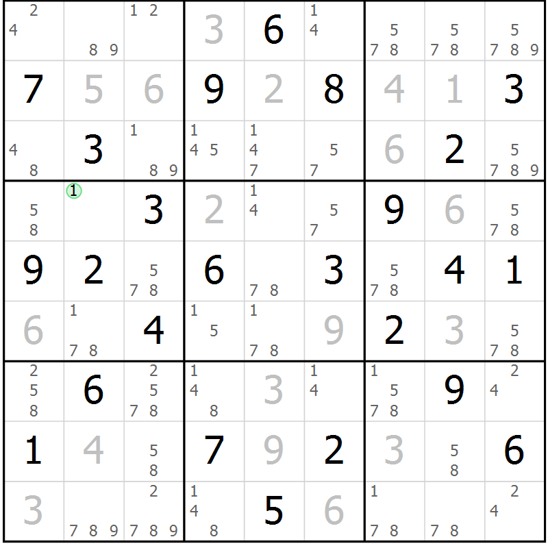 Position des candidats pour la solution de la Gr 28 page 31 du magazine de sudoku Maestro n° 104