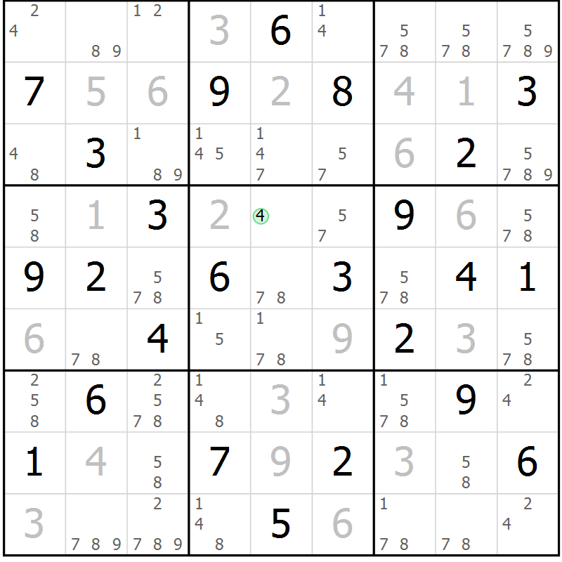 Position des candidats pour la solution de la Gr 28 page 31 du magazine de sudoku Maestro n° 104