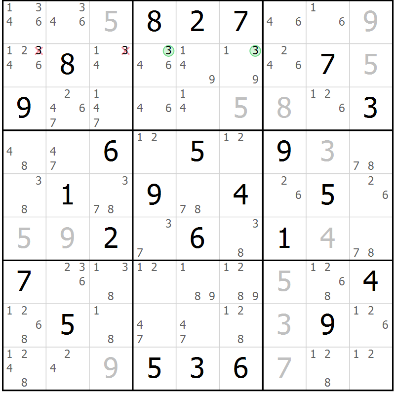 Position des candidats pour la solution de la Gr 29 page 32 du magazine de sudoku Maestro n° 104