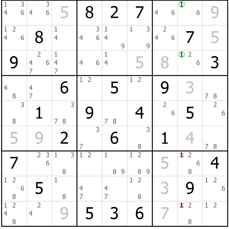 Position des candidats pour la solution de la Gr 29 page 32 du magazine de sudoku Maestro n° 104