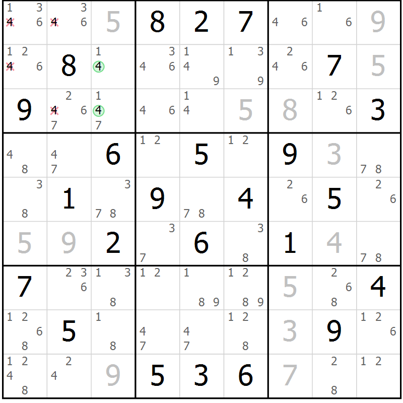 Position des candidats pour la solution de la Gr 29 page 32 du magazine de sudoku Maestro n° 104