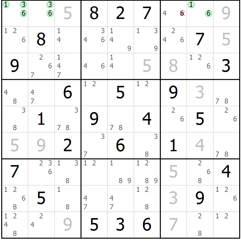 Position des candidats pour la solution de la Gr 29 page 32 du magazine de sudoku Maestro n° 104