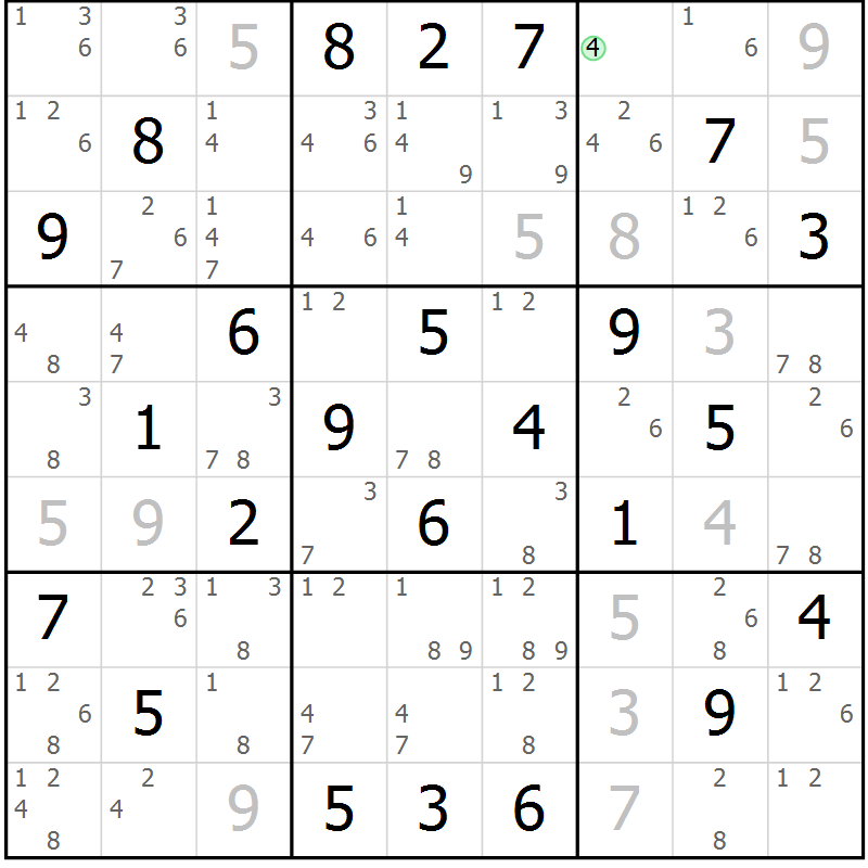 Position des candidats pour la solution de la Gr 29 page 32 du magazine de sudoku Maestro n° 104