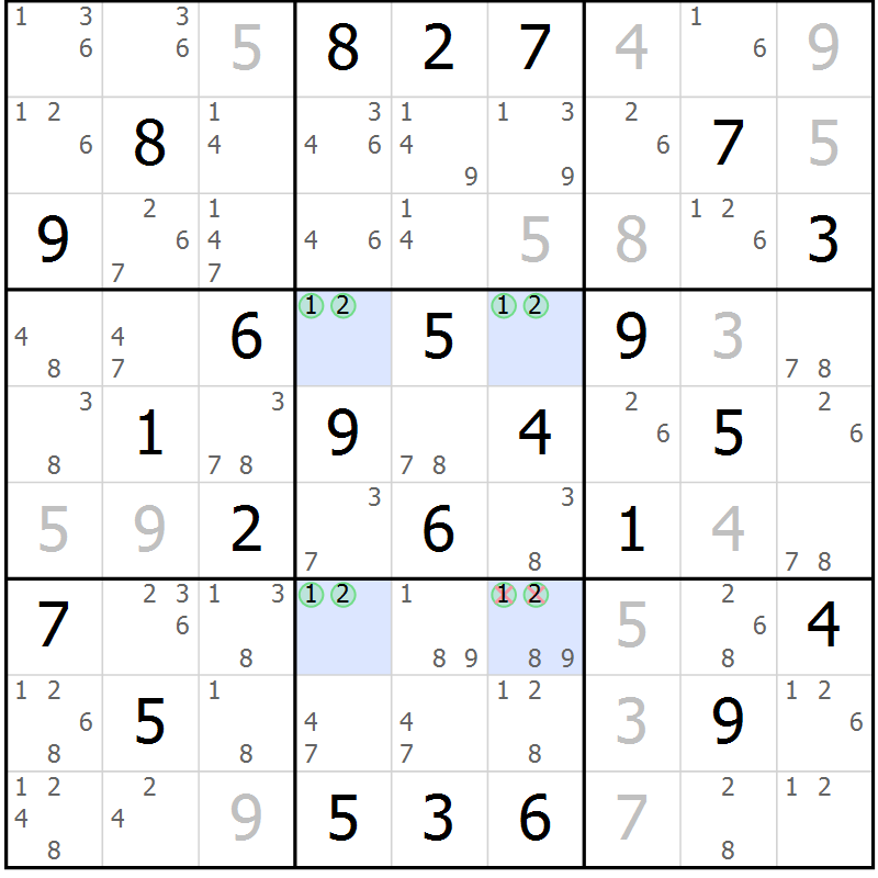 Position des candidats pour la solution de la Gr 29 page 32 du magazine de sudoku Maestro n° 104