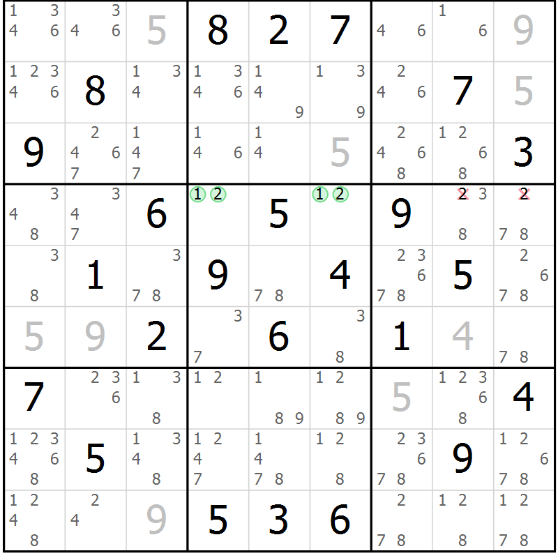 Position des candidats pour la solution de la Gr 29 page 32 du magazine de sudoku Maestro n° 104