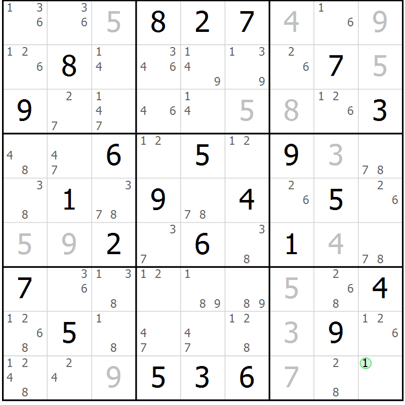 Position des candidats pour la solution de la Gr 29 page 32 du magazine de sudoku Maestro n° 104