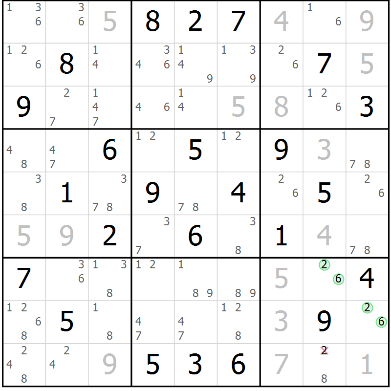 Position des candidats pour la solution de la Gr 29 page 32 du magazine de sudoku Maestro n° 104