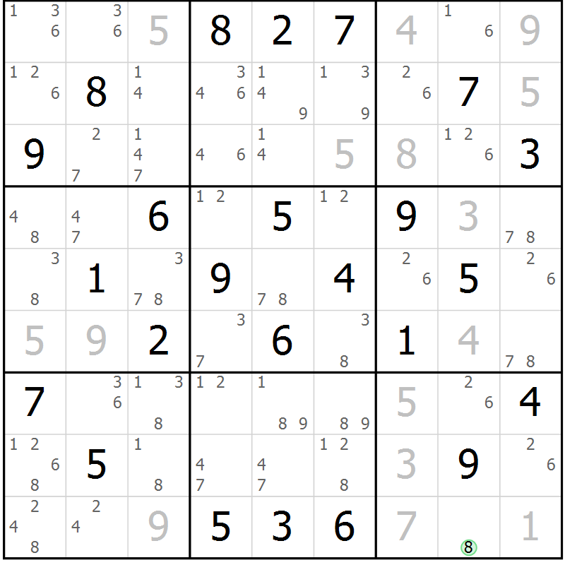 Position des candidats pour la solution de la Gr 29 page 32 du magazine de sudoku Maestro n° 104