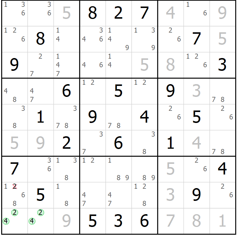 Position des candidats pour la solution de la Gr 29 page 32 du magazine de sudoku Maestro n° 104