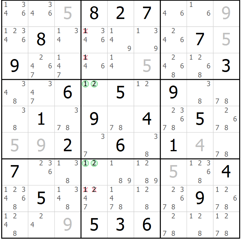 Position des candidats pour la solution de la Gr 29 page 32 du magazine de sudoku Maestro n° 104