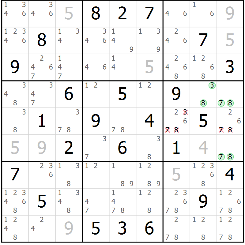 Position des candidats pour la solution de la Gr 29 page 32 du magazine de sudoku Maestro n° 104