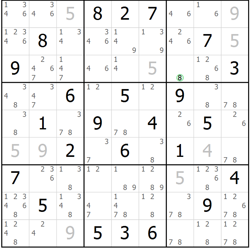 Position des candidats pour la solution de la Gr 29 page 32 du magazine de sudoku Maestro n° 104