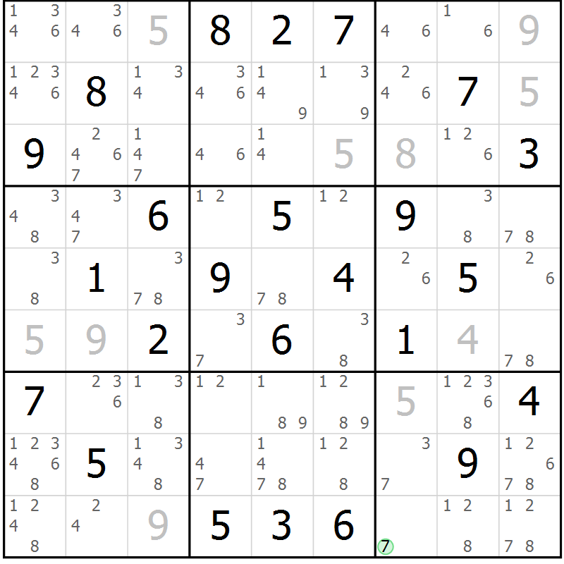 Position des candidats pour la solution de la Gr 29 page 32 du magazine de sudoku Maestro n° 104