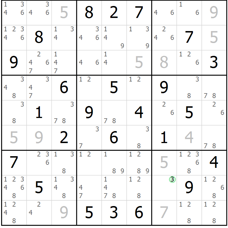 Position des candidats pour la solution de la Gr 29 page 32 du magazine de sudoku Maestro n° 104