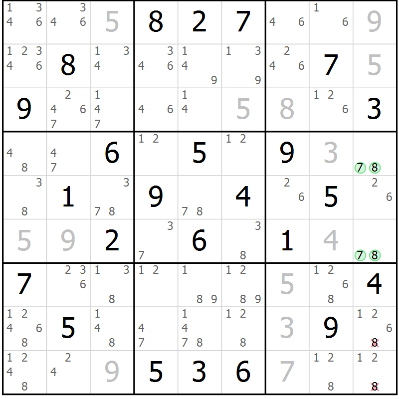 Position des candidats pour la solution de la Gr 29 page 32 du magazine de sudoku Maestro n° 104