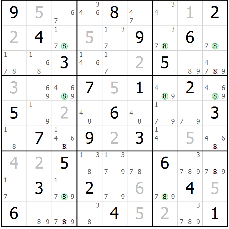 Position des candidats pour la solution de la Gr 3 page 6 du magazine de sudoku Maestro n° 104