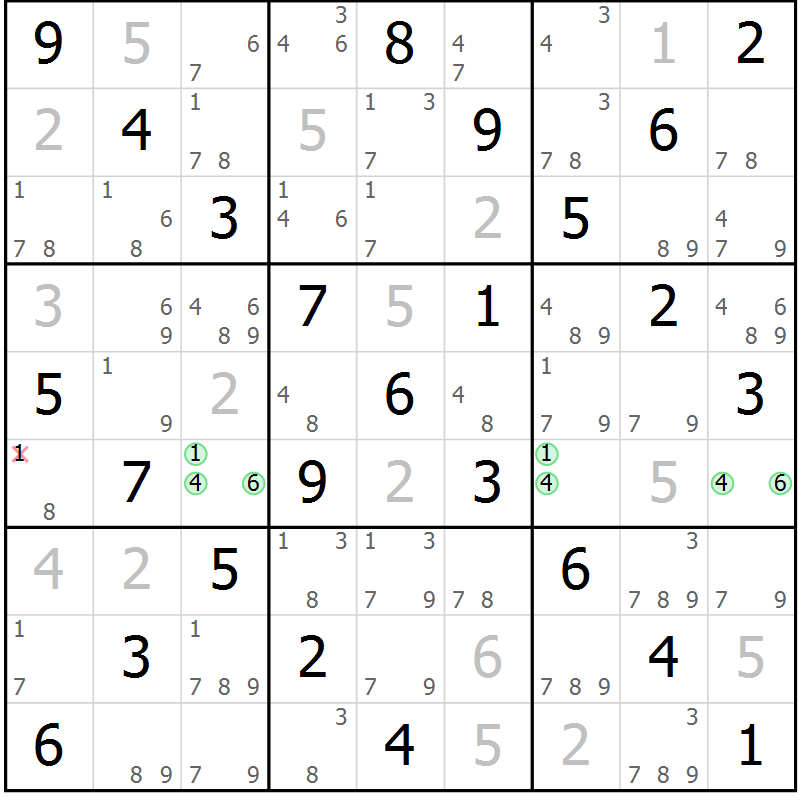 Position des candidats pour la solution de la Gr 3 page 6 du magazine de sudoku Maestro n° 104