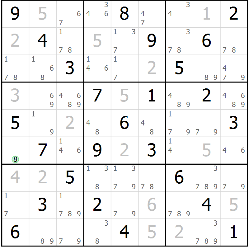 Position des candidats pour la solution de la Gr 3 page 6 du magazine de sudoku Maestro n° 104