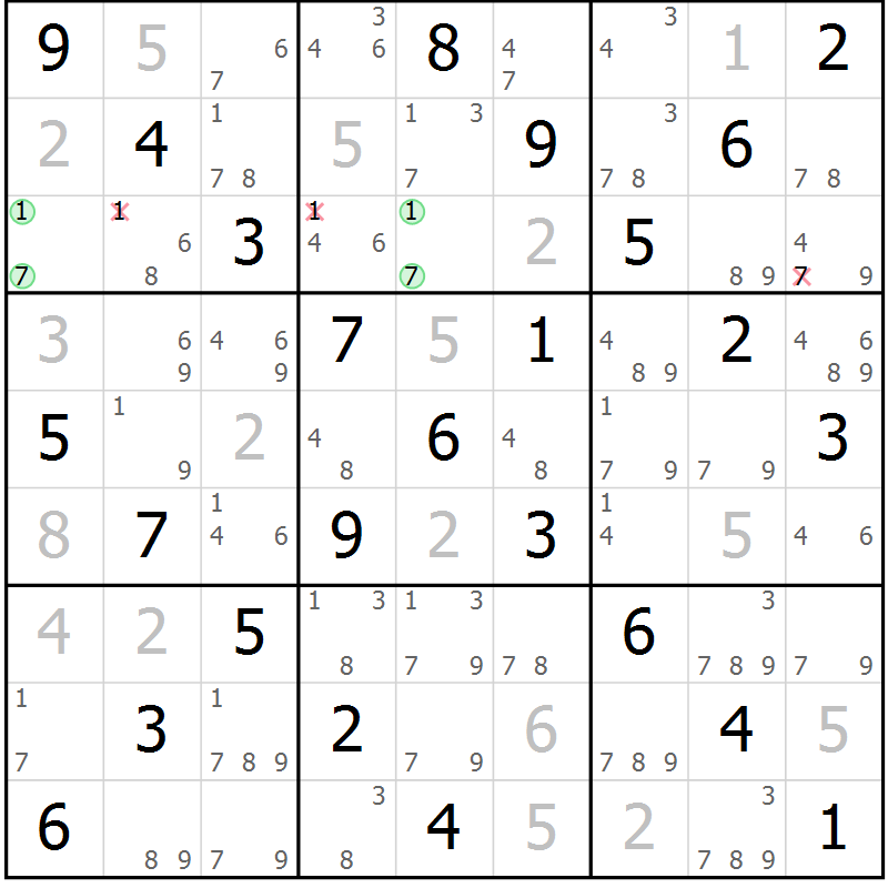 Position des candidats pour la solution de la Gr 3 page 6 du magazine de sudoku Maestro n° 104